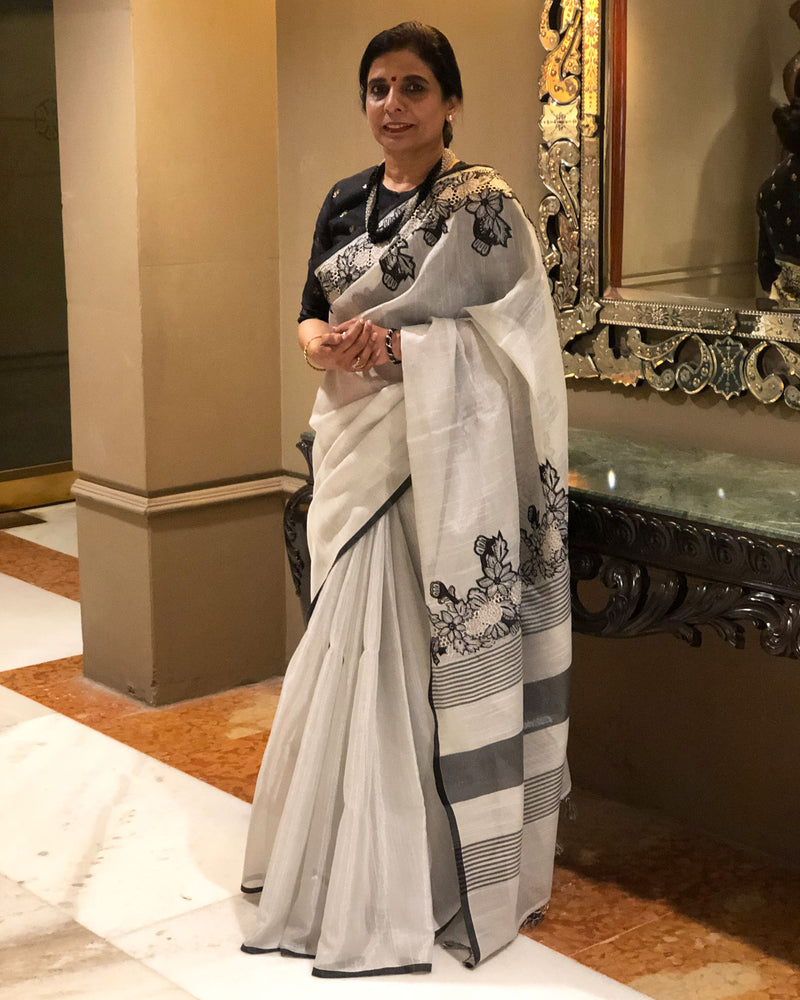EE-S13995 Silver Black Cuutwok Saree
