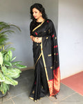EE-S18175 - Black pure Dupion Silk Saree