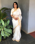 EE-S18503 - White &  pure kora Silk Saree