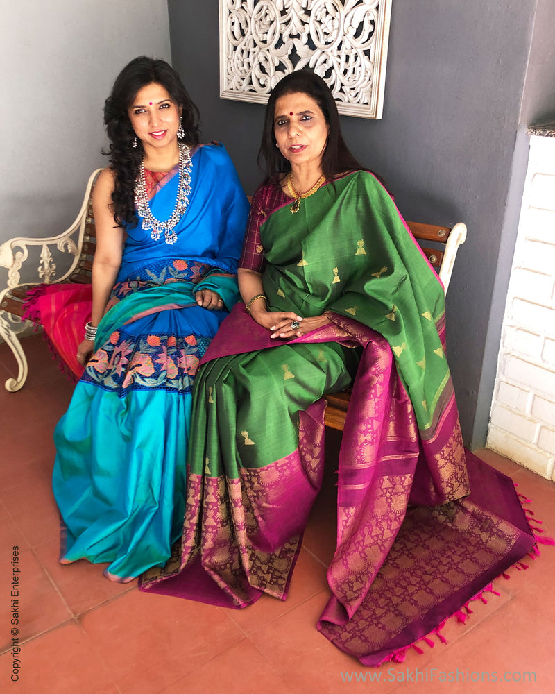 EE-S19462 - Blue& green pure Kanchinaram Silk Saree