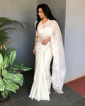 EE-S19100 - White &  pure Matka silk Saree
