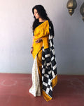 EE-S19362 - Beige & Mustard pure Silk Saree