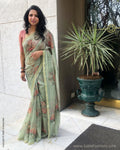 EE-S20061 - Green Faux Chanderi Saree