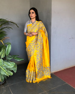 EE-S20534 - Yellow pure kanchivaram silk saree