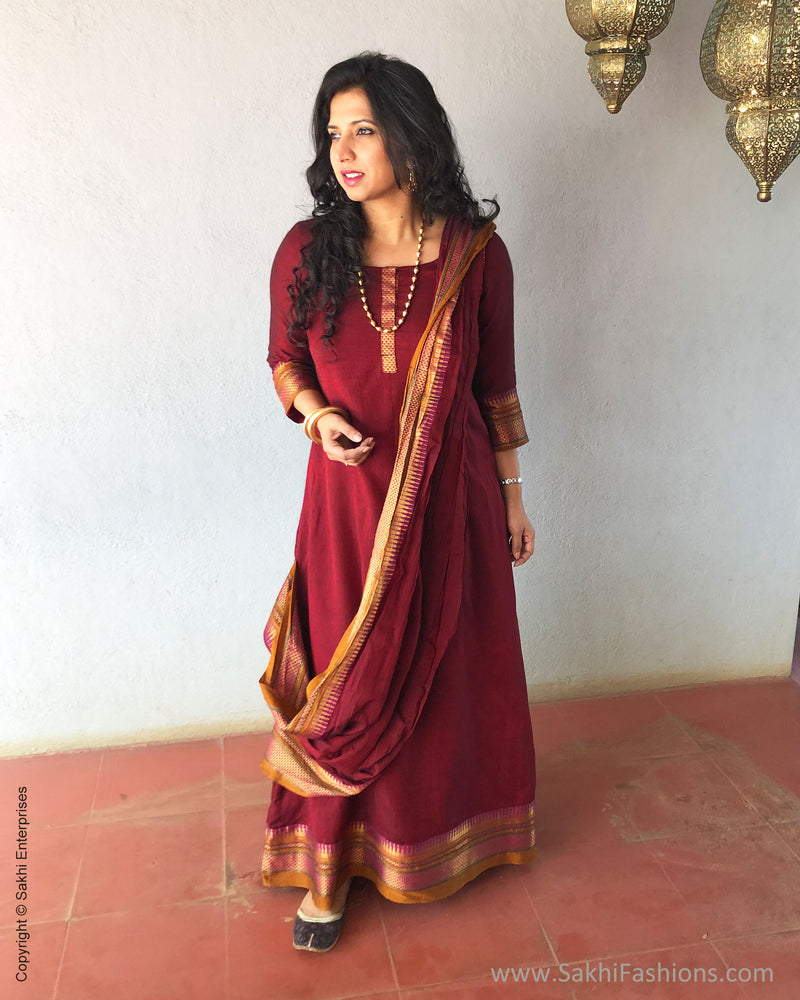 EE-S20661 - Maroon cotton sari dress