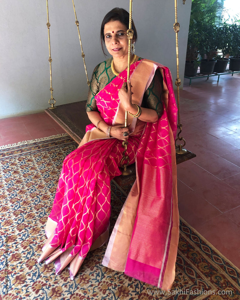 EE-S21048 - Pink pure Chanderi Saree