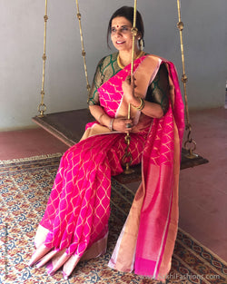 EE-S21048 - Pink pure Chanderi Saree