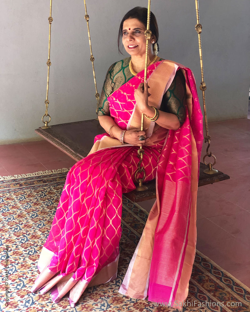 EE-S21048 - Pink pure Chanderi Saree