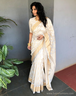 EE-S21049 - Cream pure Chanderi Saree