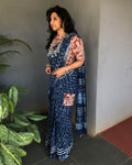 EE-S21389 - Indigo Blue pure Linen Saree