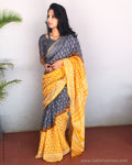 EE-S21495 - Mustard & Grey pure Chanderi saree