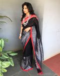 EE-S21582 - Black pure Linen Saree