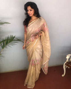 EE-S21708  - Gold & silver pure Tissue kotta saree