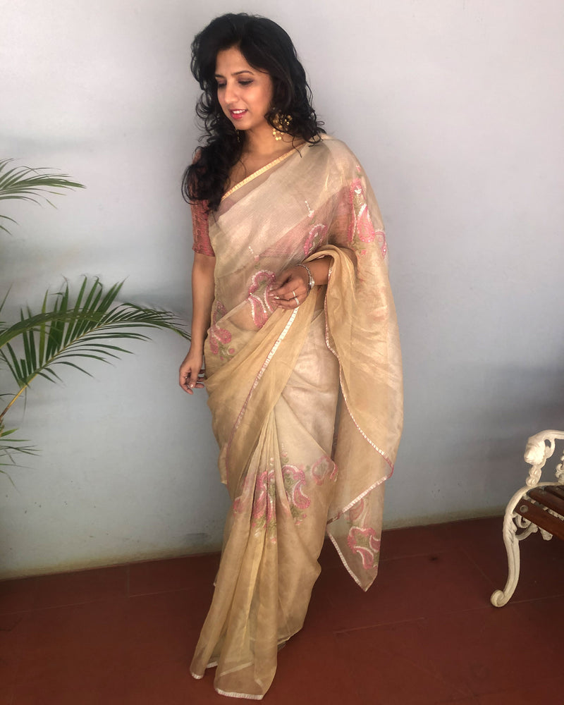 EE-S21708  - Gold & silver pure Tissue kotta saree
