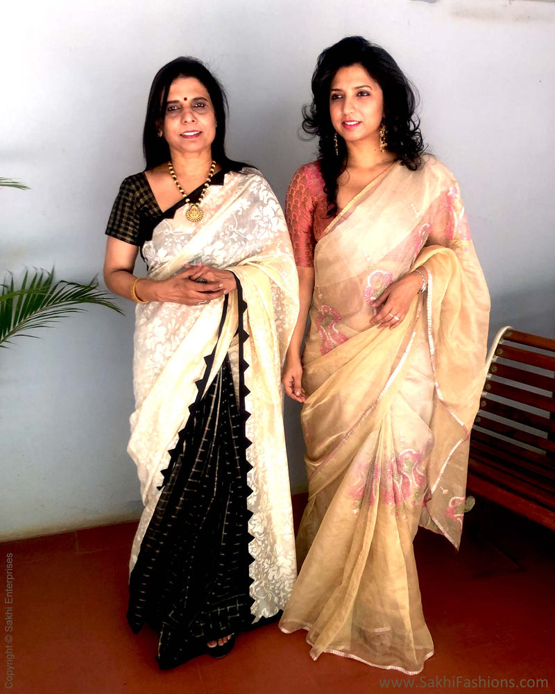 EE-S21912 Cream Black Chanderi saree
