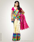 SR-0905 - Cream & Multi pure Kanchivaram silk saree