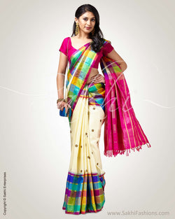 SR-0905 - Cream & Multi pure Kanchivaram silk saree
