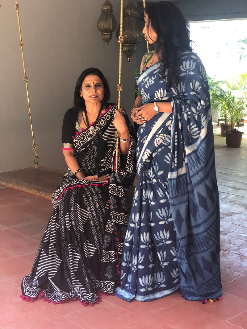 EE-R20243 Indigo mul cotton Sari