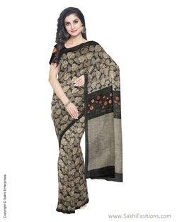 IMS-19647 - Black & Beige Faux Linen Saree