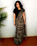 EE-S22694 - Black & Beige Faux Chiffon skirt saree
