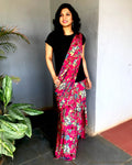 EE-S22818 - Pink & Multi Faux Crepe silk  skirt saree