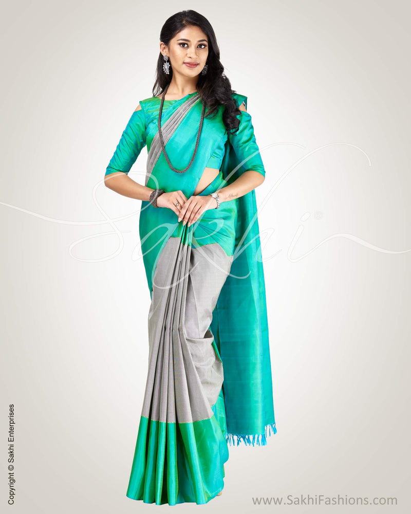 SR-0891 - Green & grey pure Kanchivaram silk saree