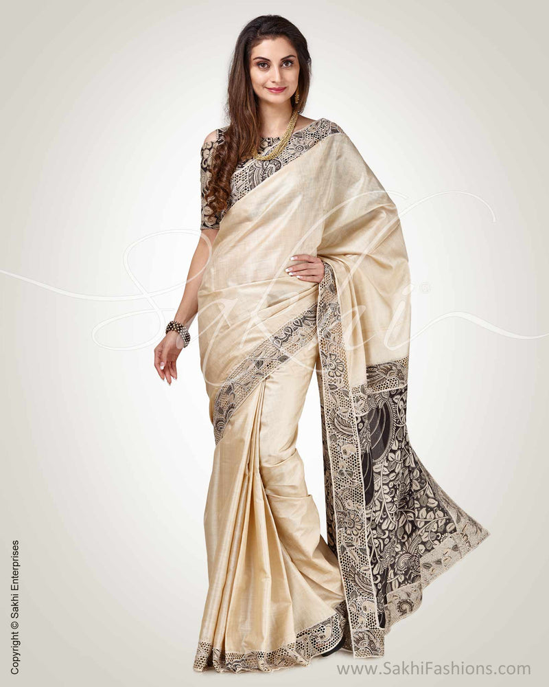 SR-0899 - Beige pure Tussar Saree