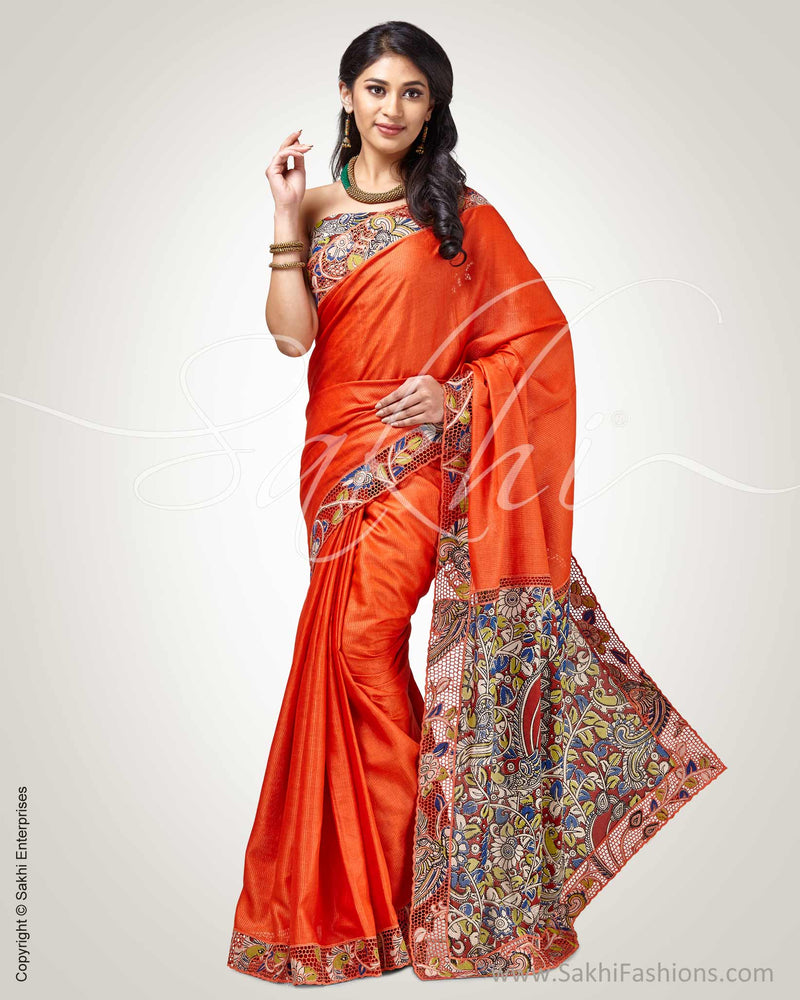 SR-0326T Orange Pure Tussar silk saree
