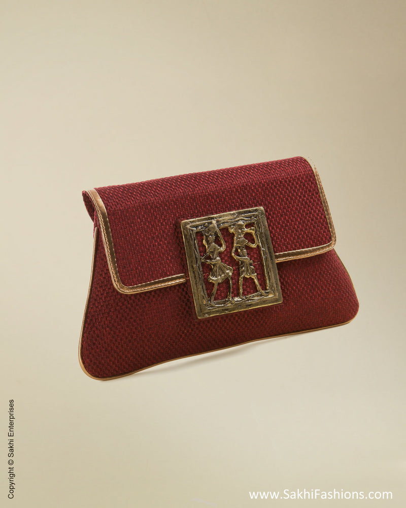 AC-0037 Maroon Jute Clutch