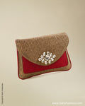 AC-0039 Red & Brown Jute Clutch