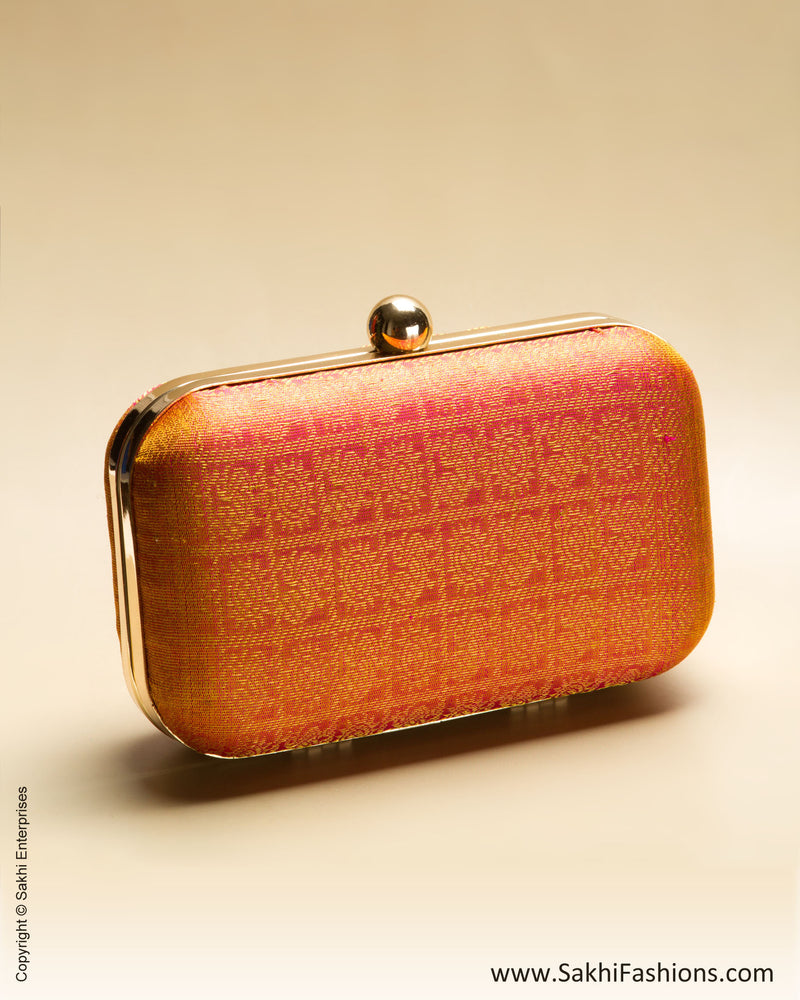 AC-0048 Peach & Gold Pure Kanchivaram Silk Clutch