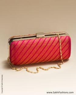 AC-0050 Pink & Gold Pure Kanchivaram Silk Clutch