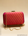 AC-0051 Pink & Gold Pure Kanchivaram Silk Clutch