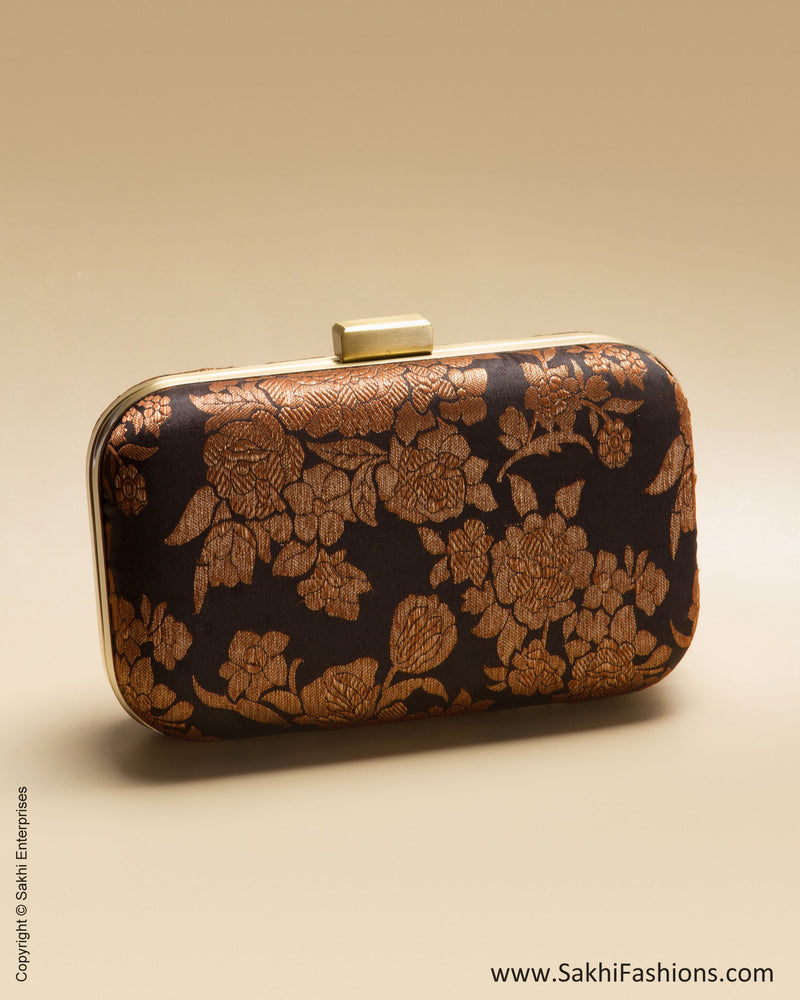AC-0054 Black & Gold Pure Kanchivaram Silk Clutch