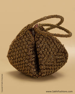 AC-0057 Brown & Antique Silk Potli Bag