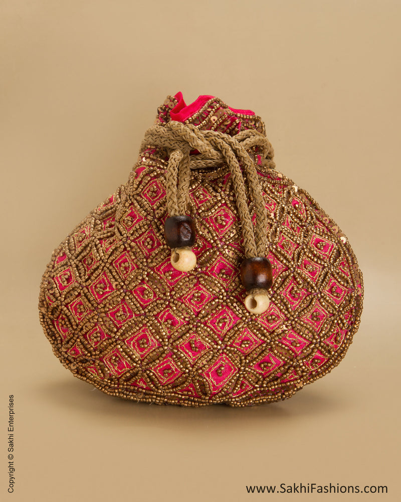 AC-0058 Pink & Antique Silk Potli Bag