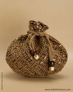 AC-0060 Balck & Antique Silk Potli Bag