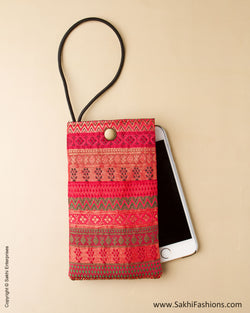 AC-0064 Red & Multi Brocade Handy Mobile Pouch
