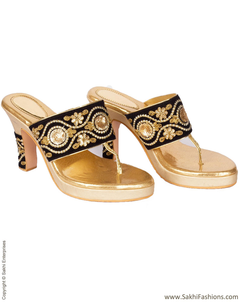 AFDO-16945 - Black & Gold Heel Chappal