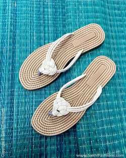 AFDP-15049 - Beige & Gold Flat Chappal
