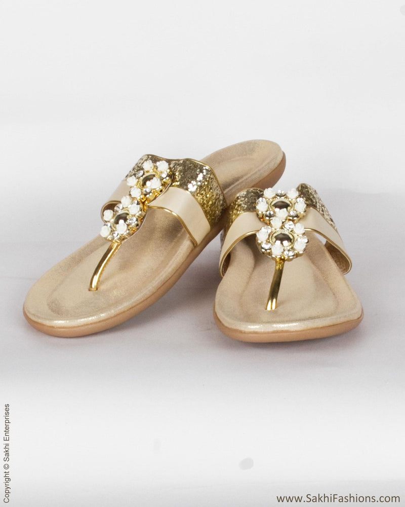 AFDP-24433 - Gold & Cream Flat Heel Footwear
