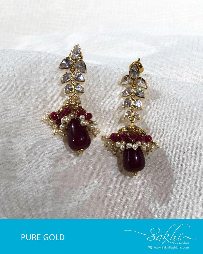 AG-R9354 - Gold & Cream Pure Gold Jhumka