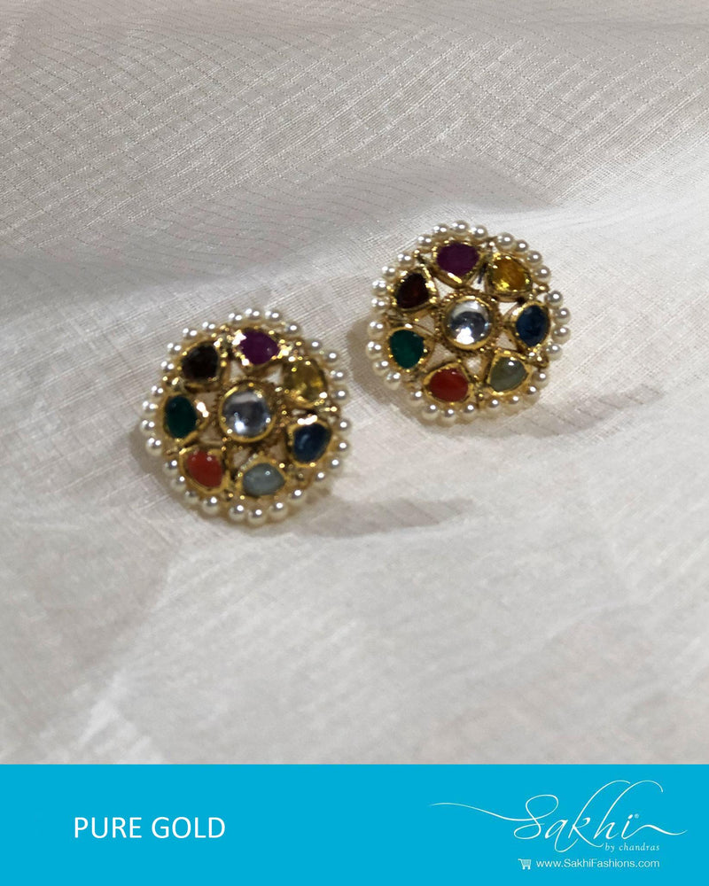 AG-R9358 Gold Navrathan Earring