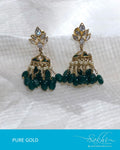 AG-R9360 - Gold & Green Pure Gold Jhumka