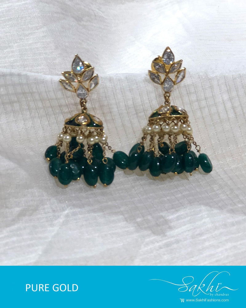 AG-R9360 - Gold & Green Pure Gold Jhumka