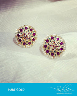 AG-R9382 - Gold & Multi Pure Gold Earring