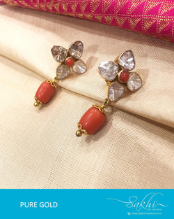 AGBG16-340 - Orange & Gold Pure Gold Earrings