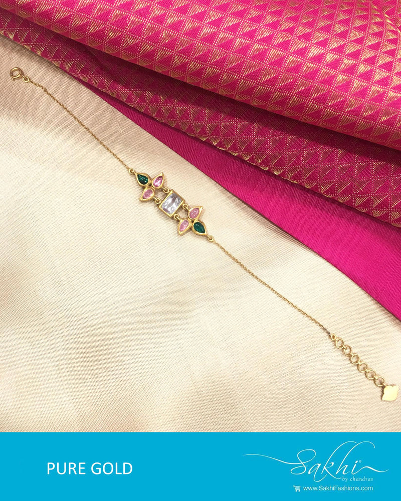 AGBG16-938 - Pink & Green Pure Gold Bracelet