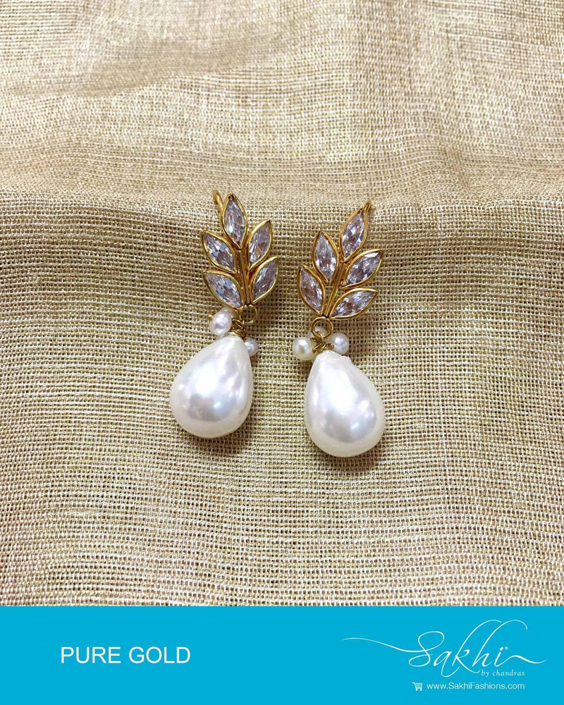 AGDP-12823 - White & Cream Pure Gold Earring Set
