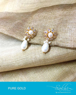 AGDP-12824 - White & Cream Pure Gold Earring Set
